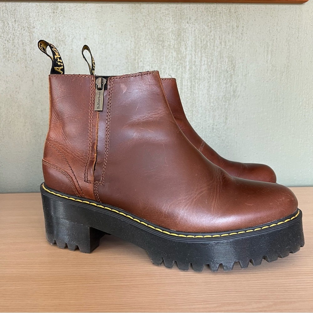 Dr. Martens Rometty II Chelsea Leather Boot Brown Leather Platform Ankle Boots